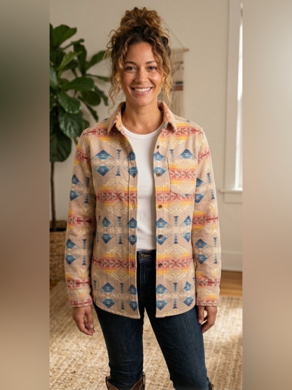 Departwest Southwestern/Aztec-Inspired Geometric Tribal Print Shacket